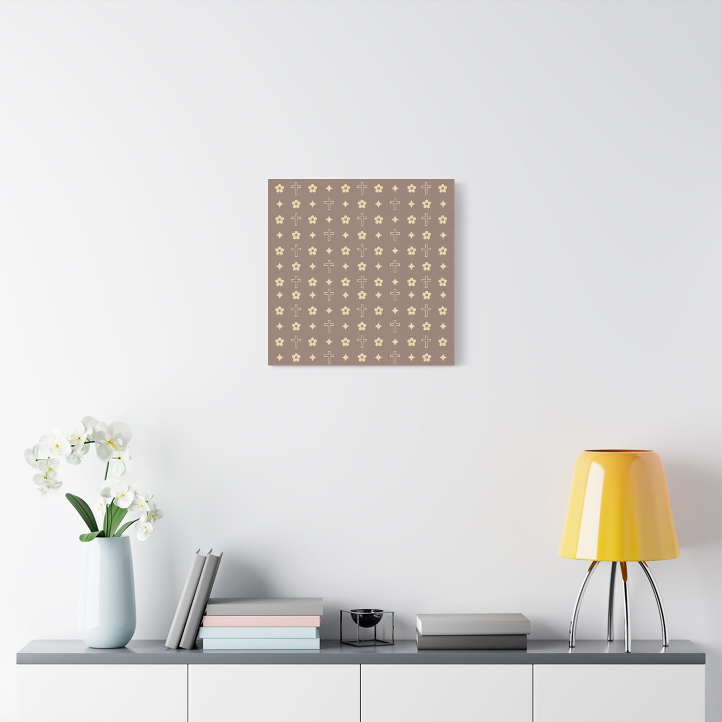 Wall Art Canvas - Mocha Cream Daisy Cross Print