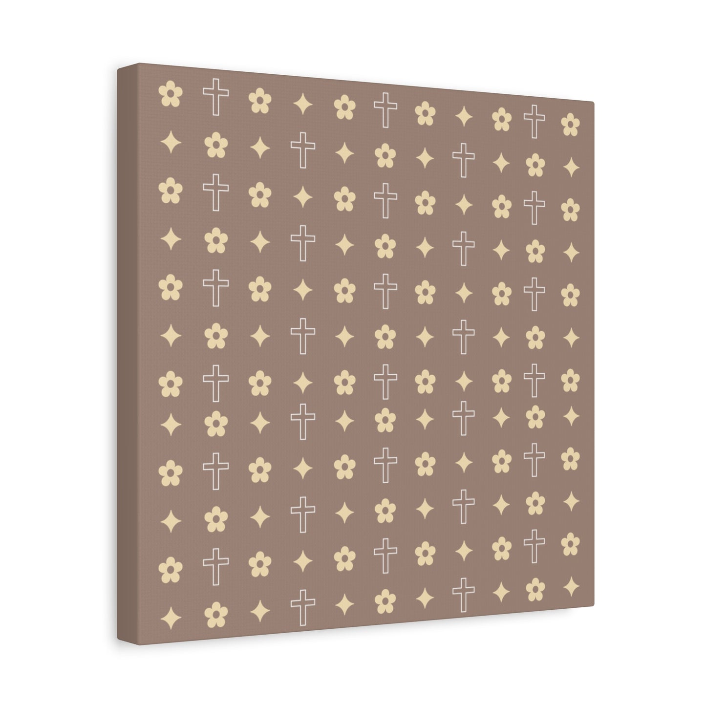 Wall Art Canvas - Mocha Cream Daisy Cross Print