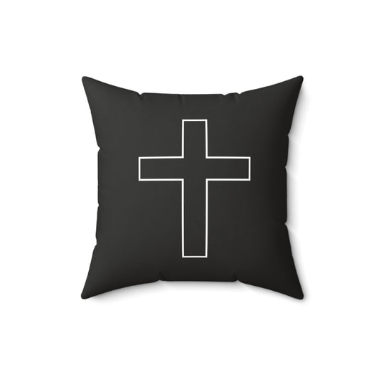 Black Square Pillow - Minimalist Cross Outline Decorative Throw Pillow