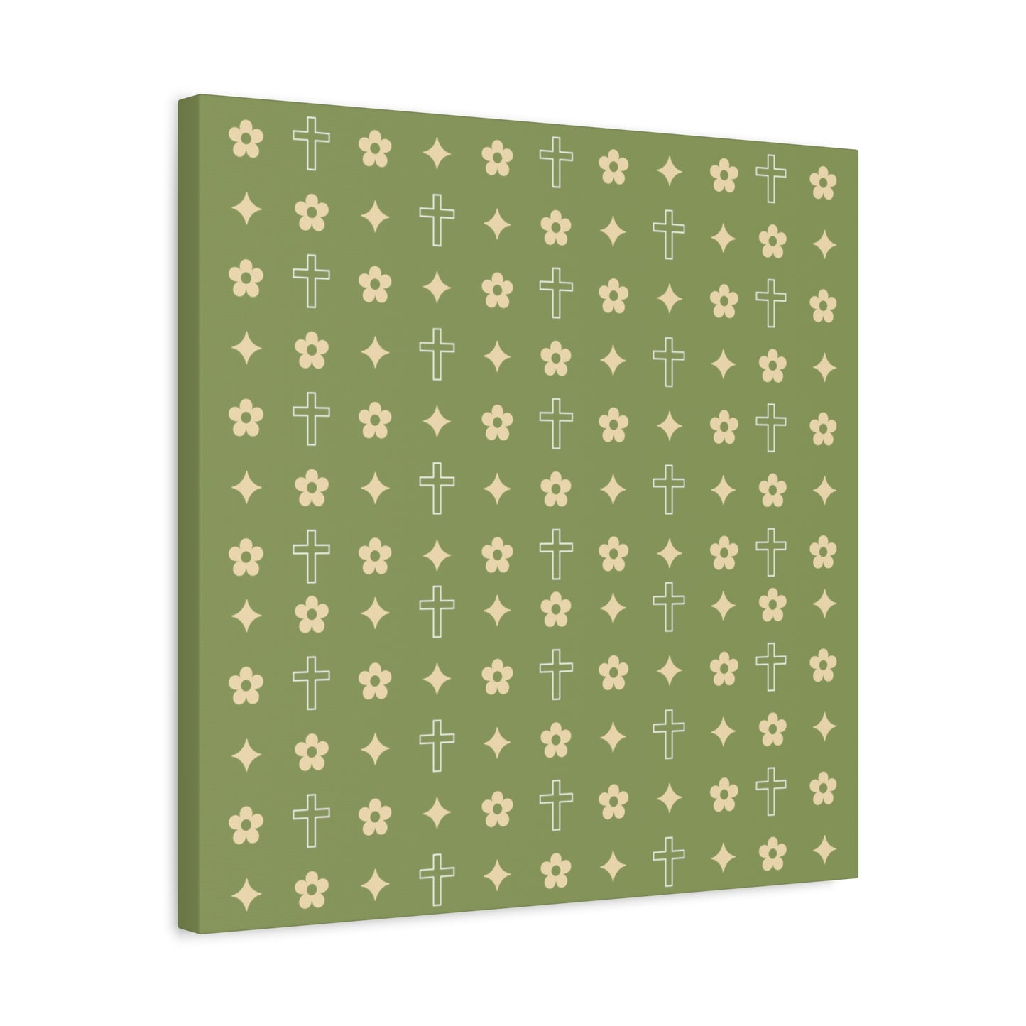 Wall Art Canvas - Army Green Daisy Cross Print