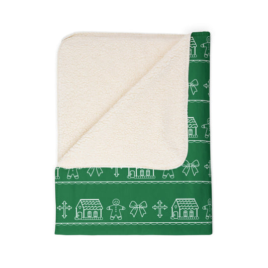 Dark Green Sherpa Blanket Christmas Gingerbread Christian