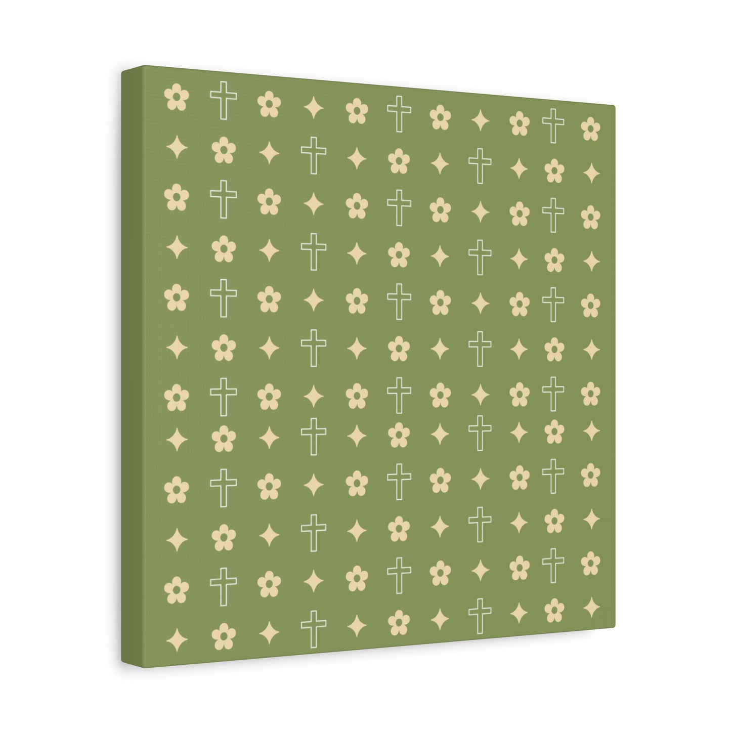Wall Art Canvas - Army Green Daisy Cross Print