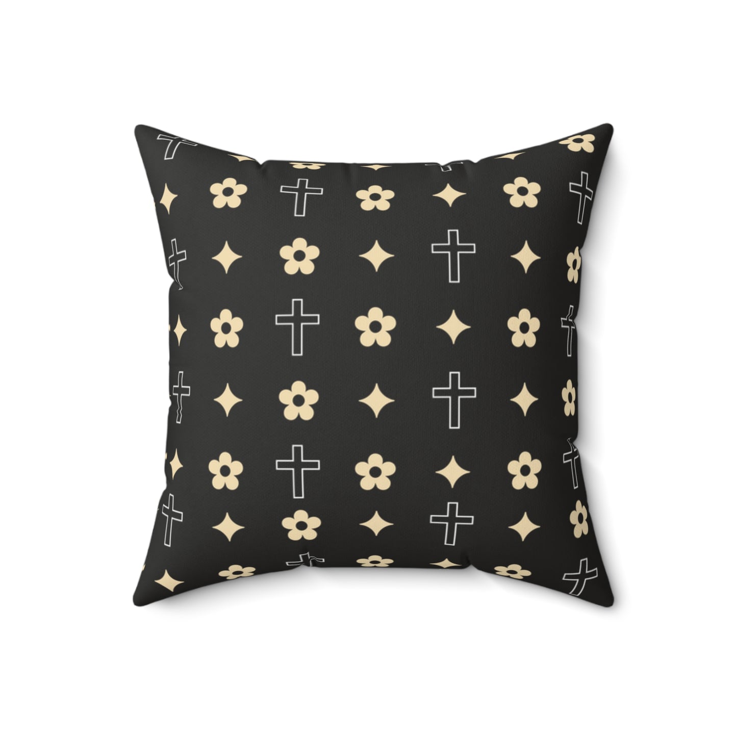 Decorative Throw Pillow - Black and White Daisy Cross Print