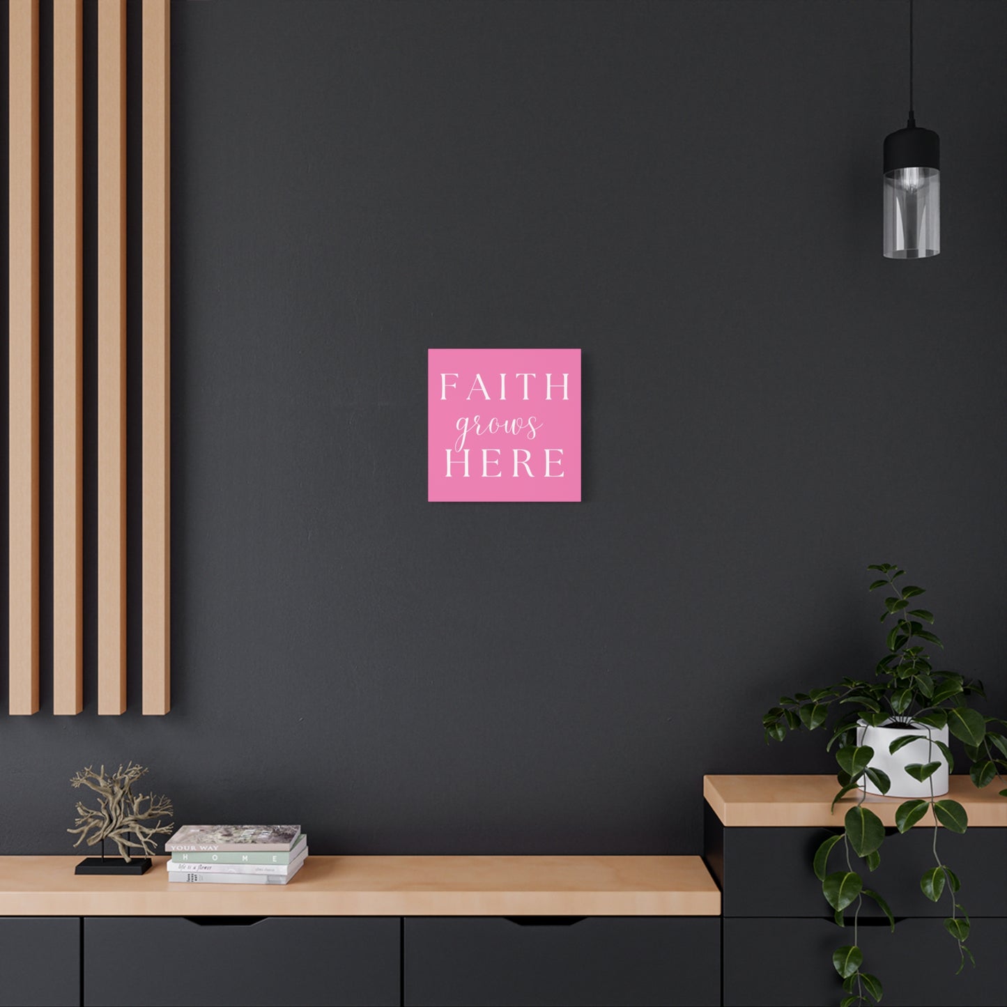Pink and White Wall Art Canvas - Faith Grows Here