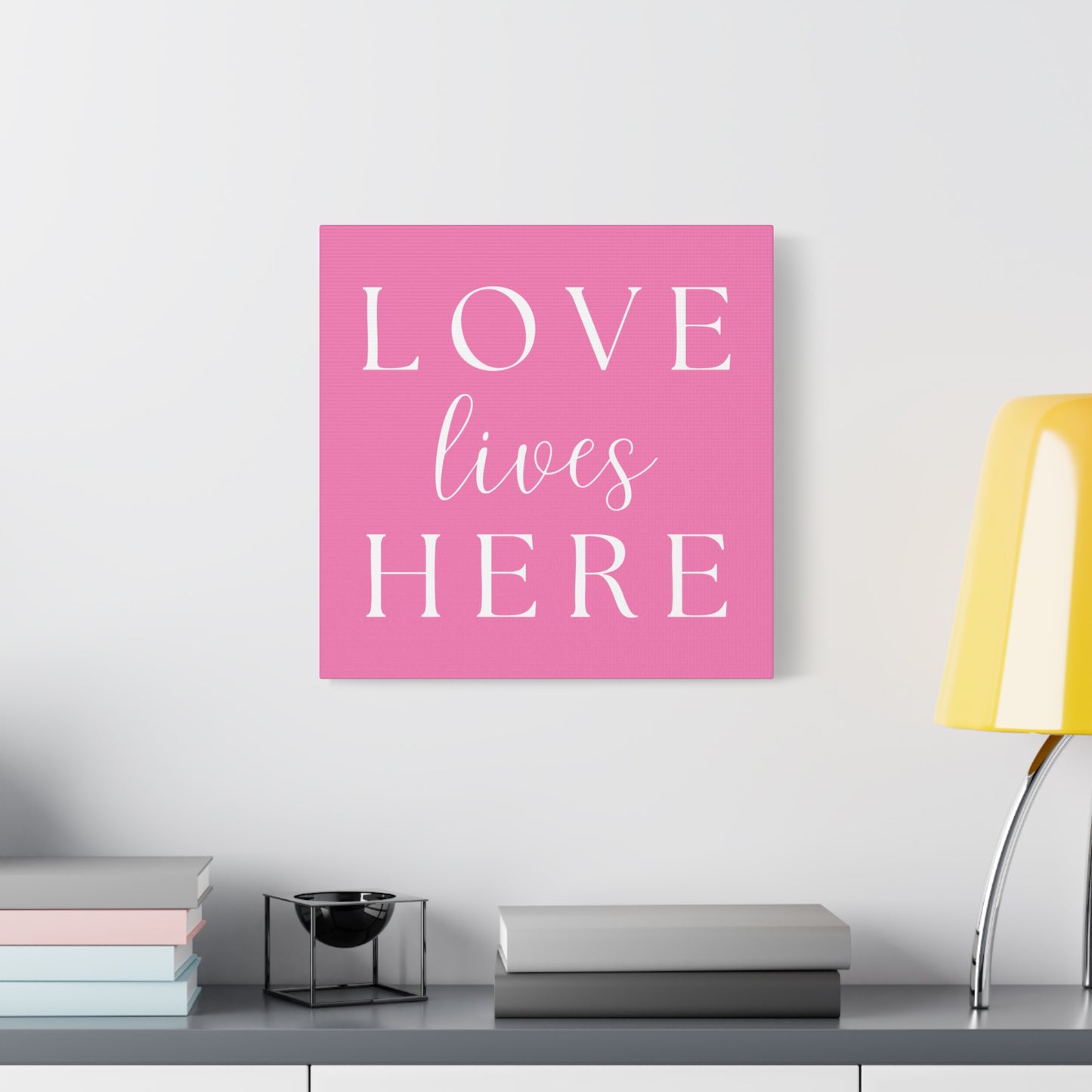 Pink and White Wall Art Canvas - Love Lives Here