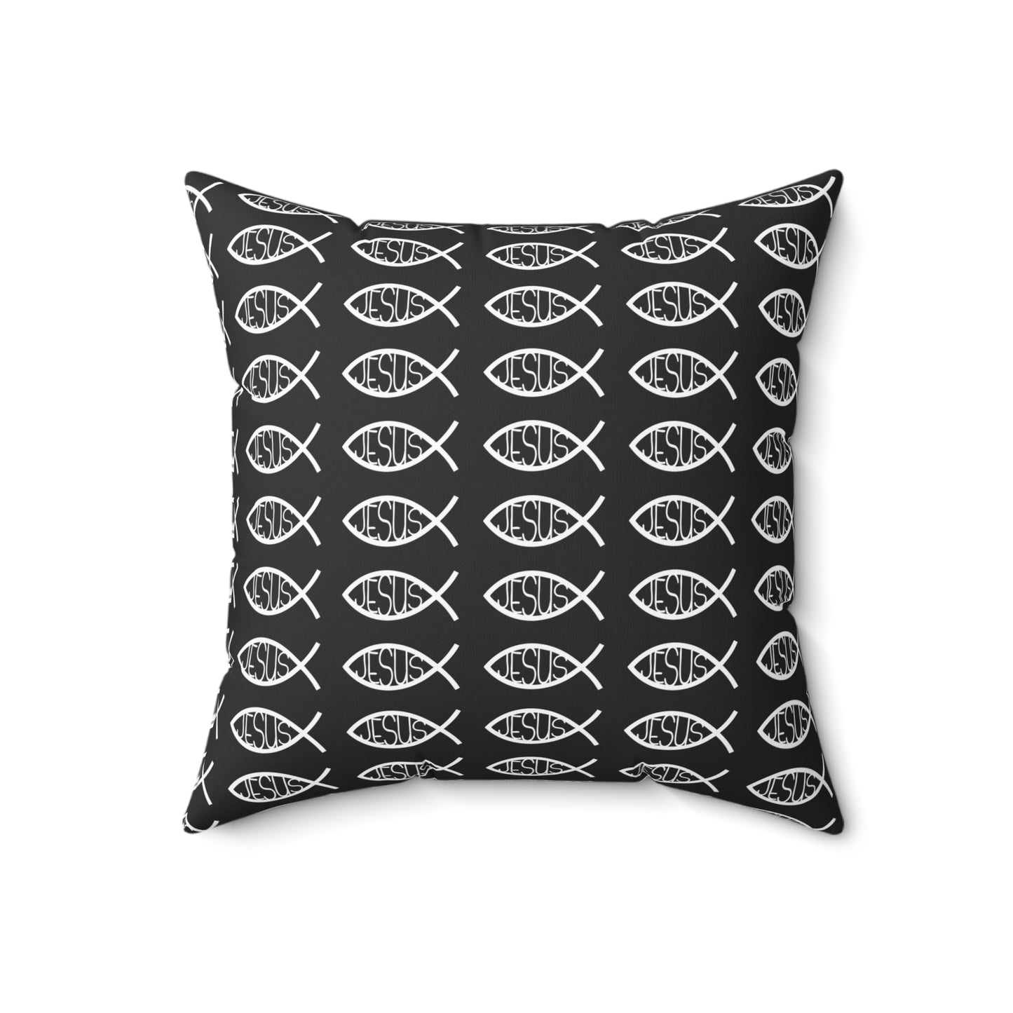 Decorative Throw Pillow - Black and White Jesus Fish Matching Design
