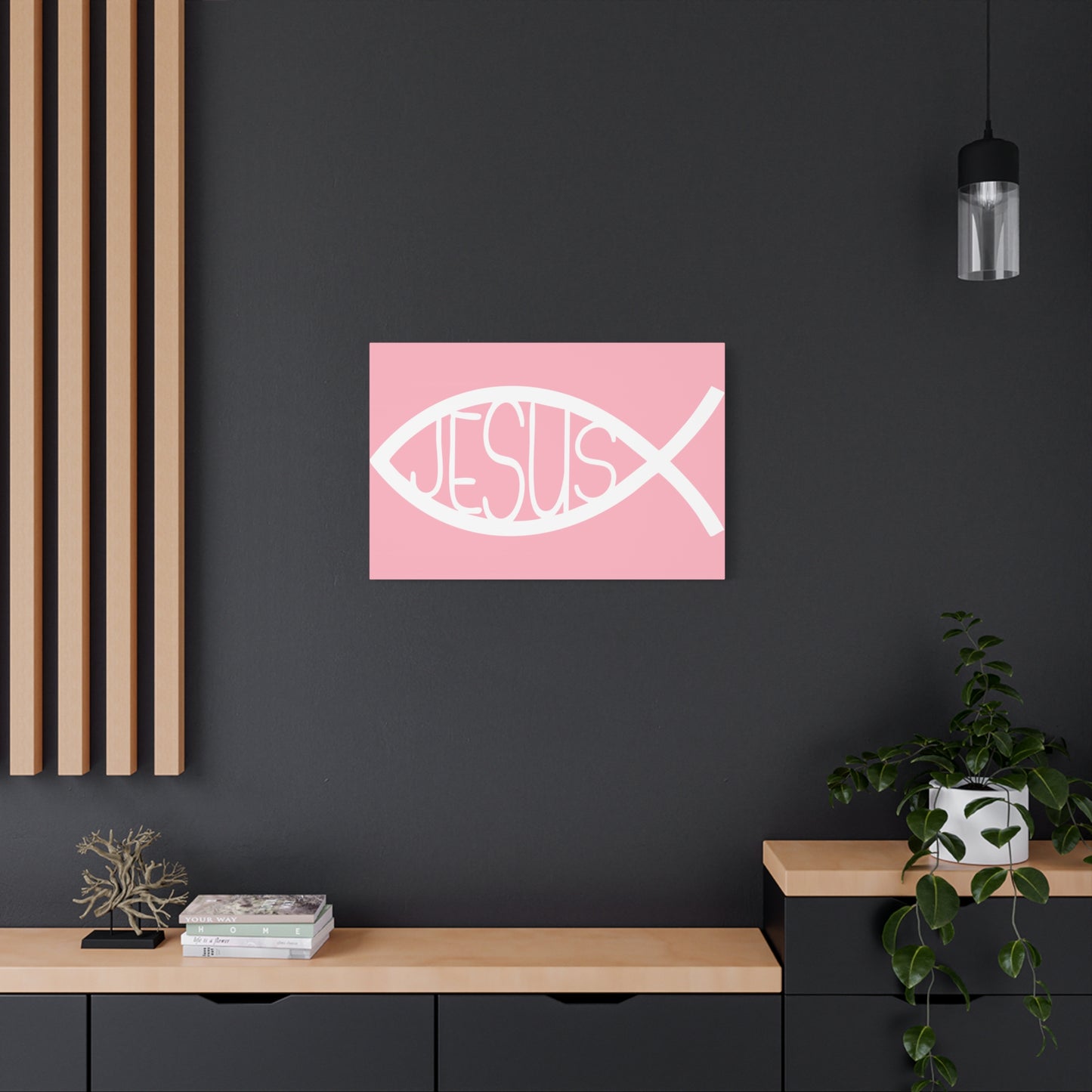 Pink Jesus Fish - Wall Art Canvas