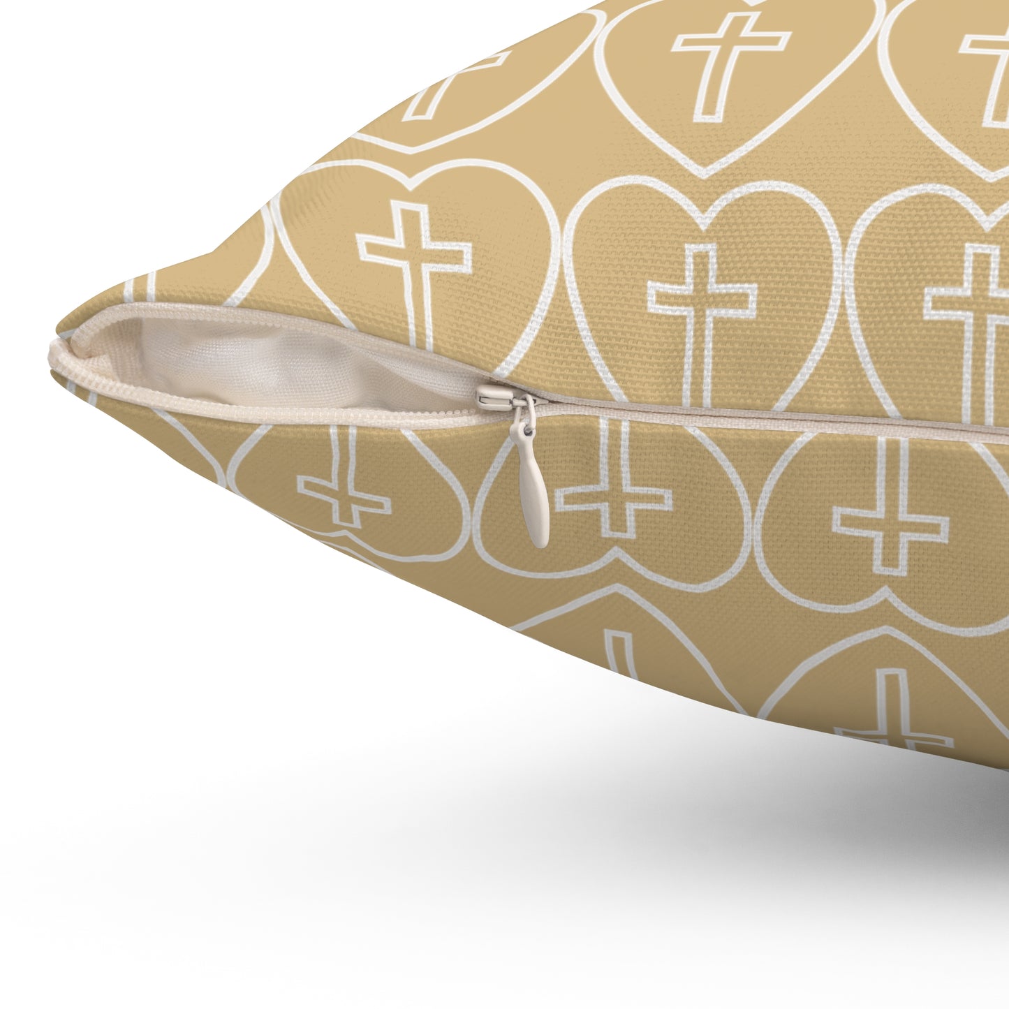 Caramel Decorative Throw Pillow - Hearts + Cross Design