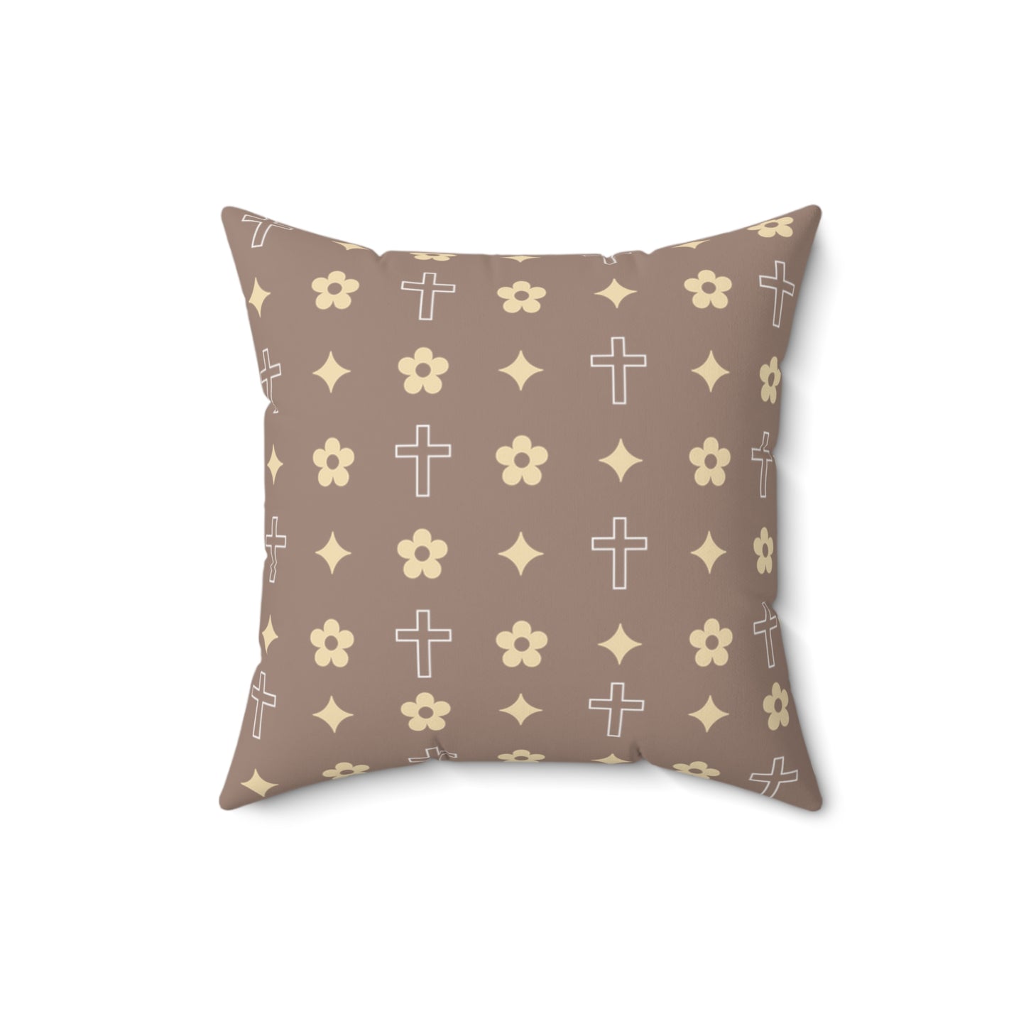 Decorative Throw Pillow - Mocha Cream Daisy Cross Print