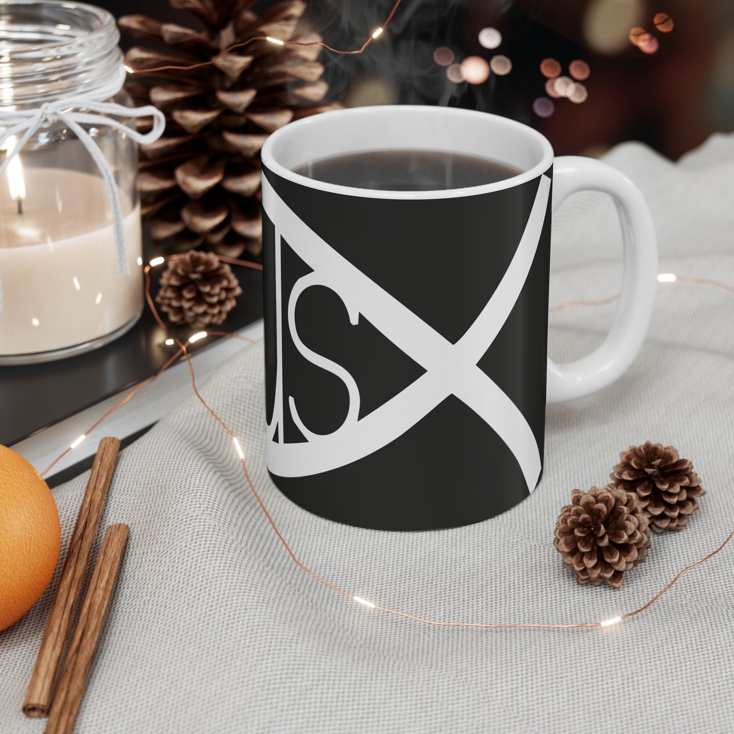 Black and White Jesus Fish Mug - 11oz Ceramic Coffee Cup