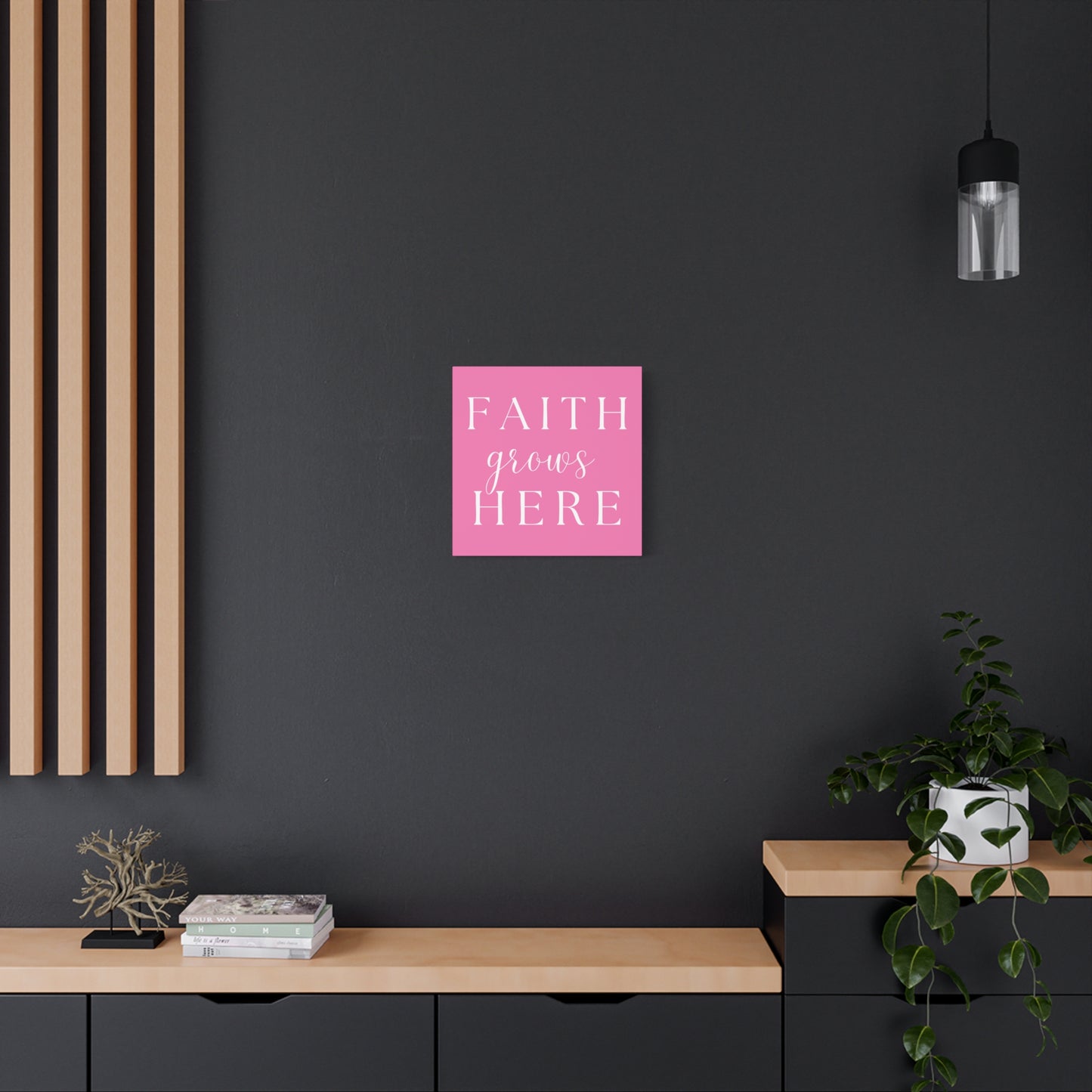 Pink and White Wall Art Canvas - Faith Grows Here