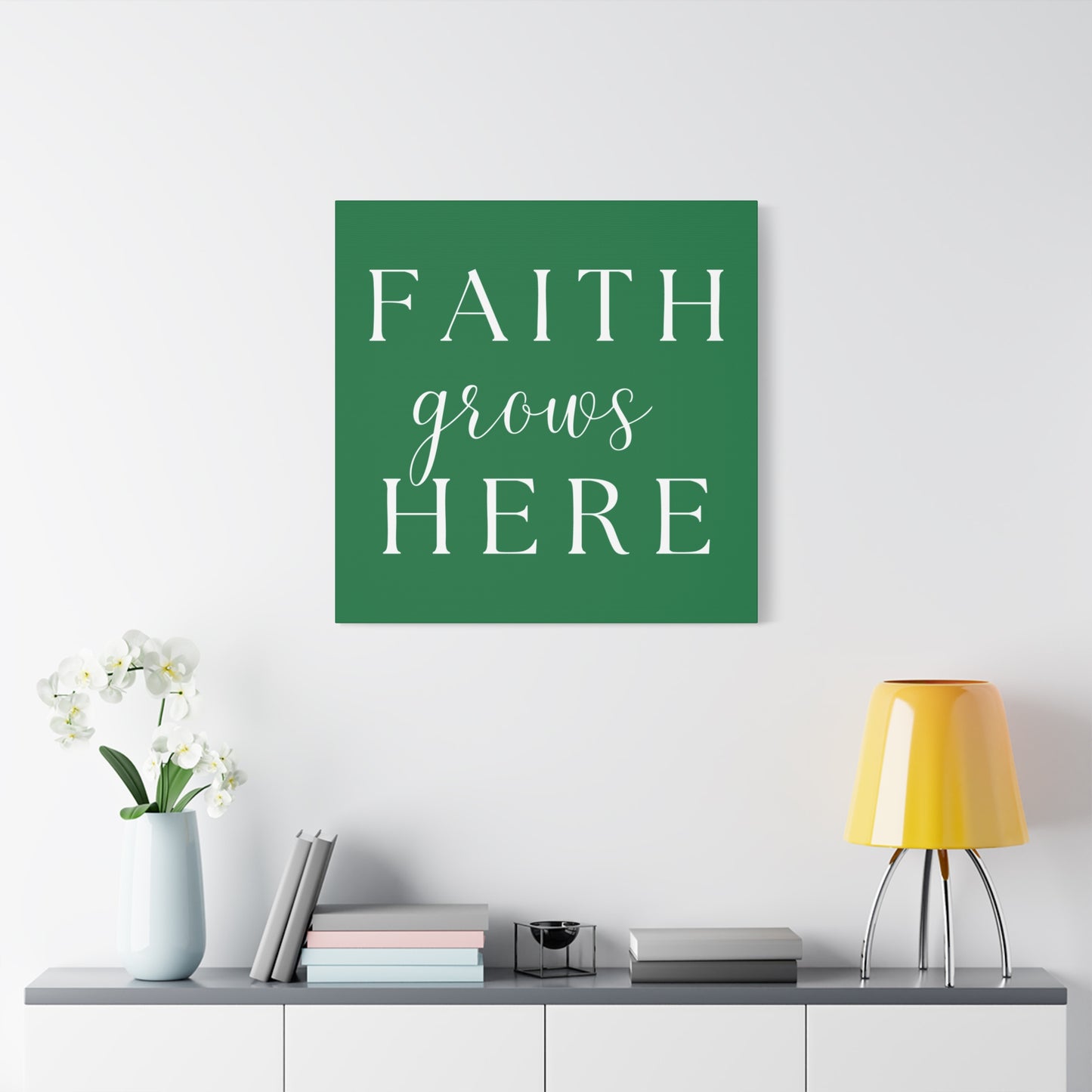 Dark Green and White Wall Art Canvas - Faith Grows Here
