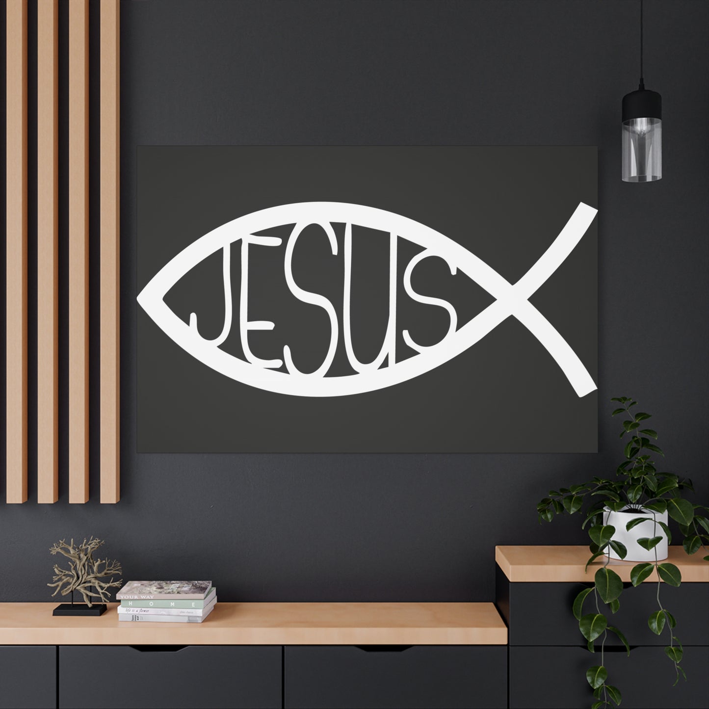 Black and White Jesus Fish - Wall Art Canvas