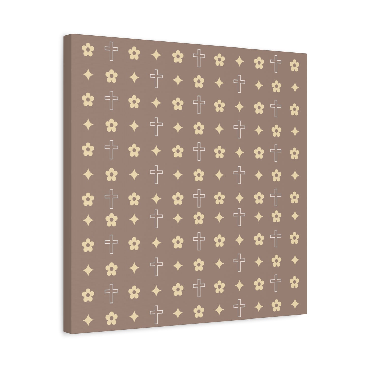 Wall Art Canvas - Mocha Cream Daisy Cross Print