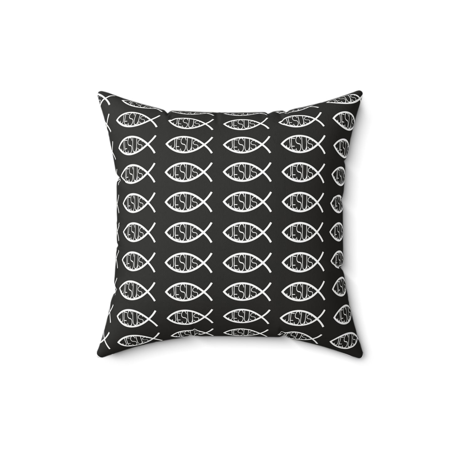 Decorative Throw Pillow - Black and White Jesus Fish Matching Design