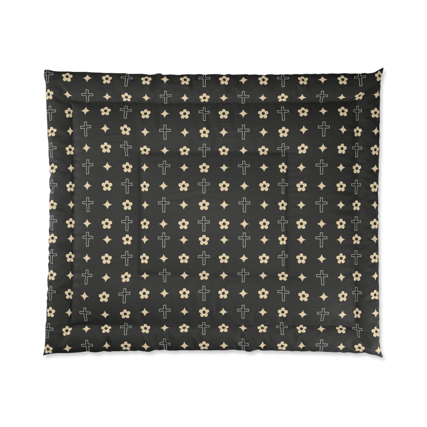 Black and White Daisy Cross Print Comforter