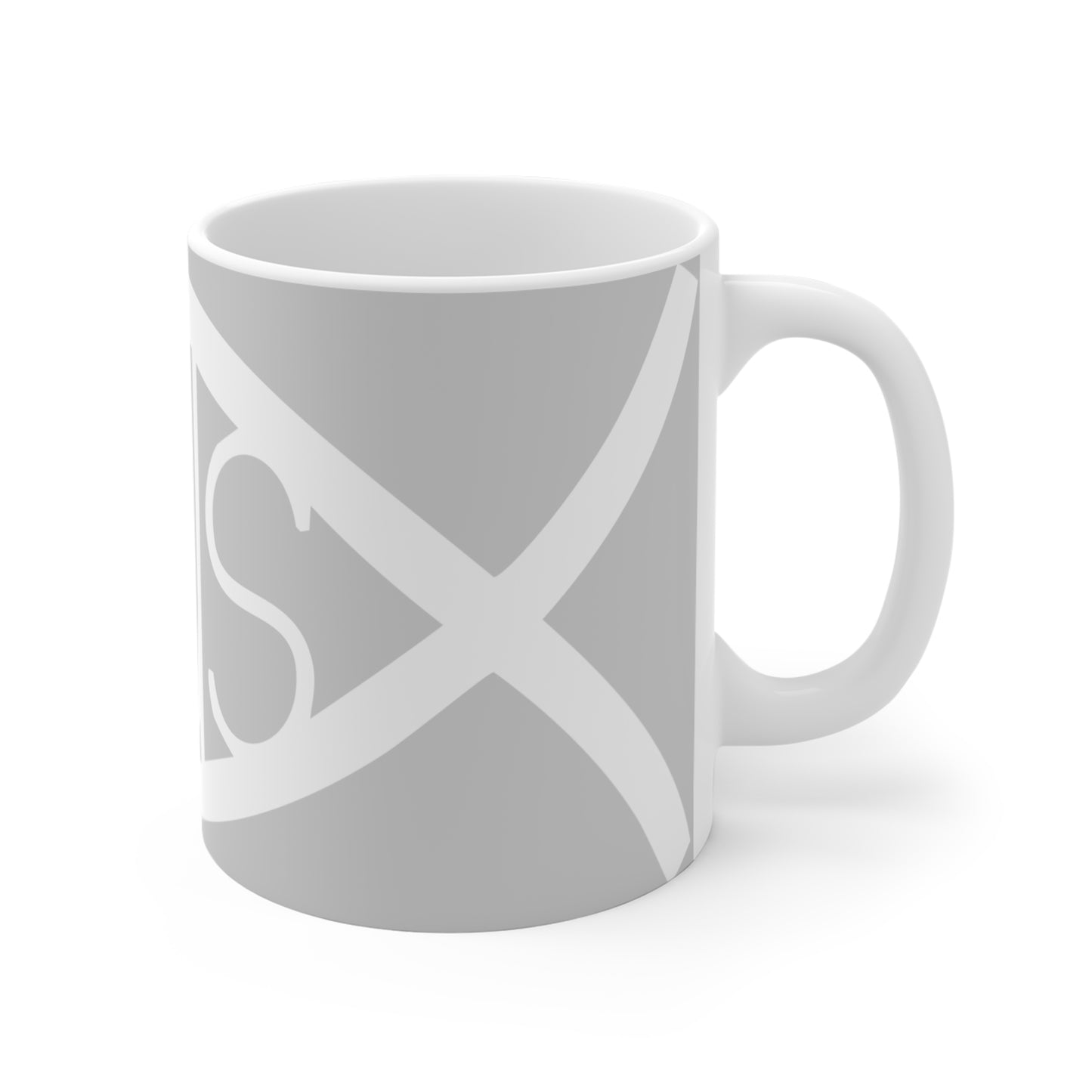 Grey and White Jesus Fish Mug - 11oz Ceramic Coffee Cup
