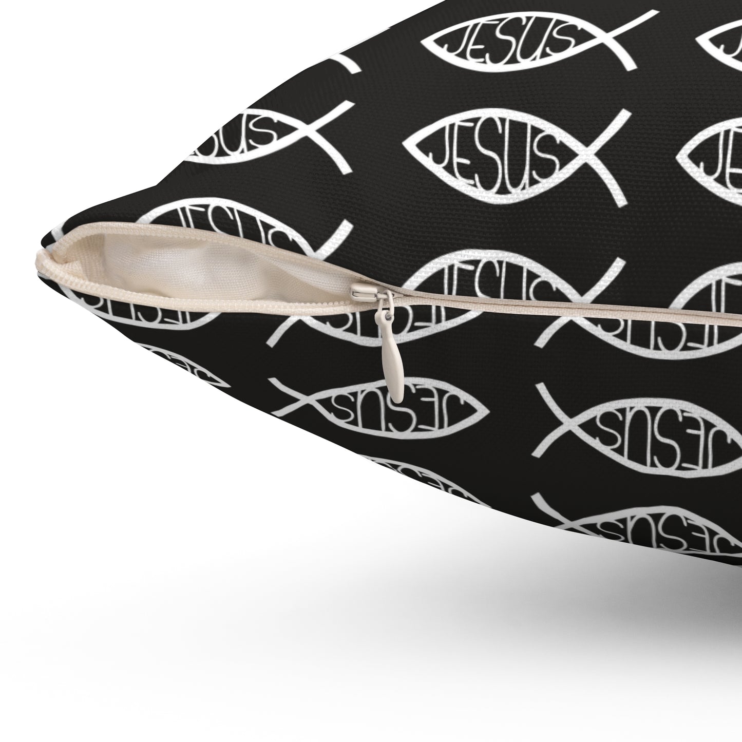 Decorative Throw Pillow - Black and White Jesus Fish Matching Design
