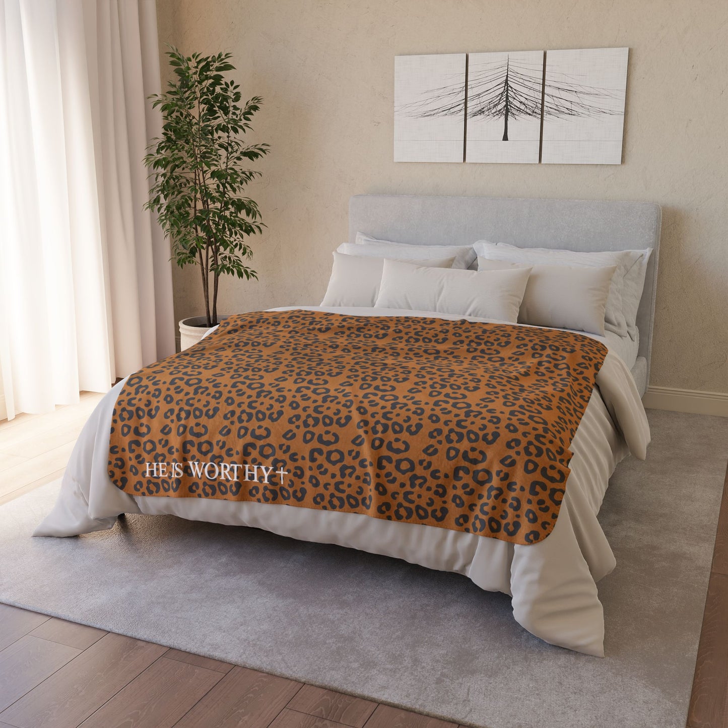 Worthy Leopard - Cozy Print Fleece Sherpa Throw Blanket
