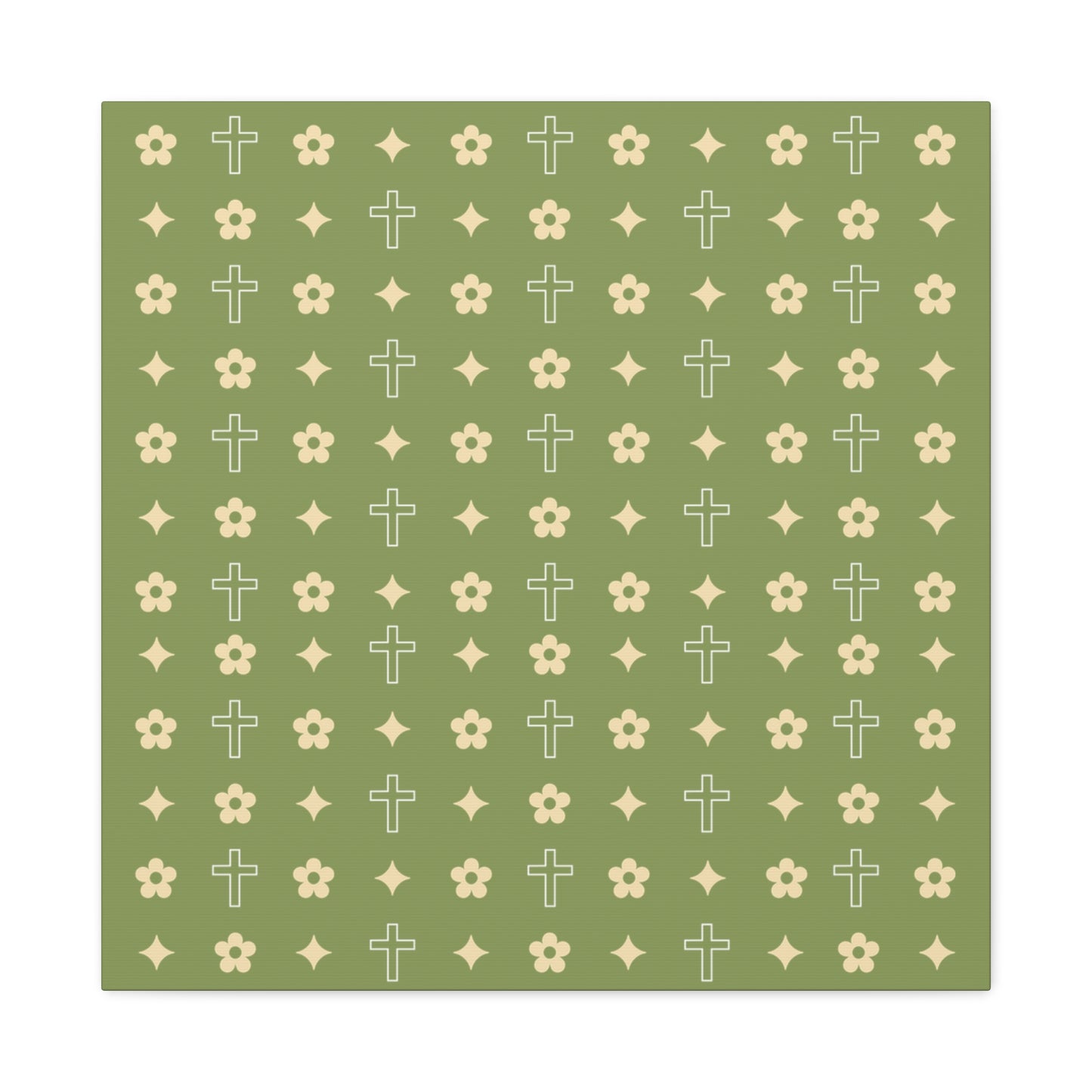 Wall Art Canvas - Army Green Daisy Cross Print