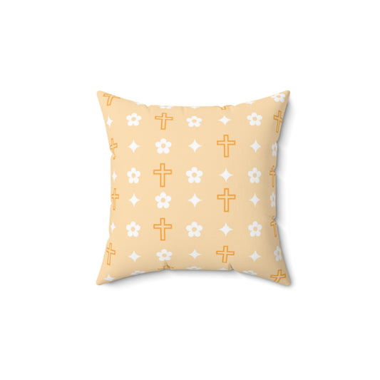 Decorative Throw Pillow - Creamsicle Daisy Cross Print