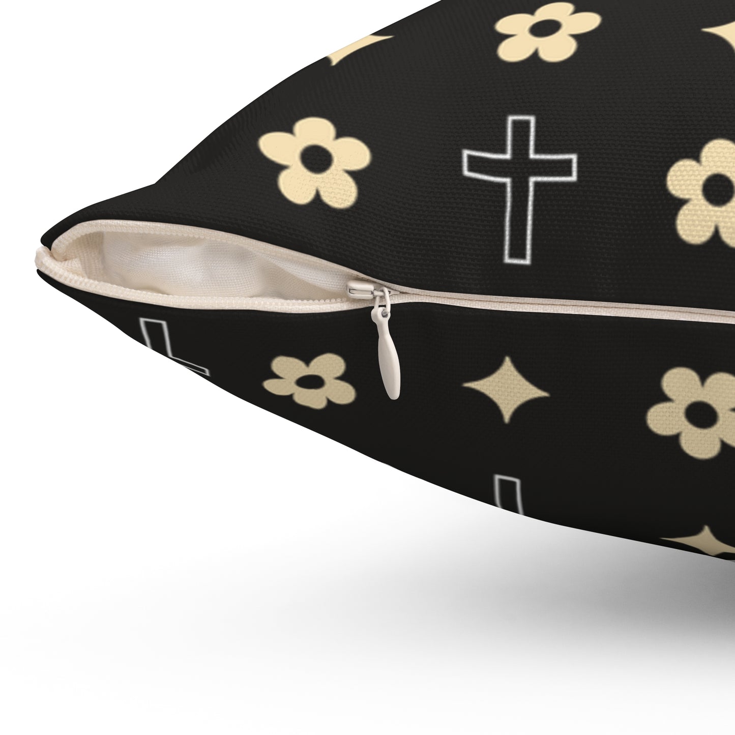 Decorative Throw Pillow - Black and White Daisy Cross Print