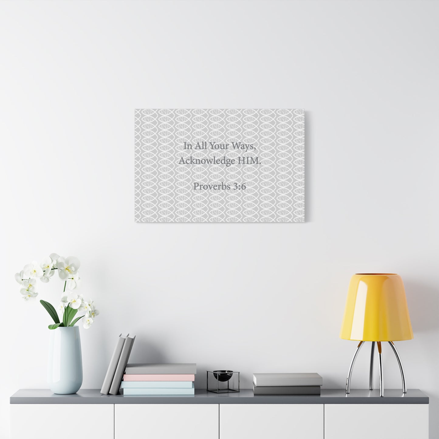 Grey and White Jesus Fish "Acknowledge Him" - Wall Art Canvas