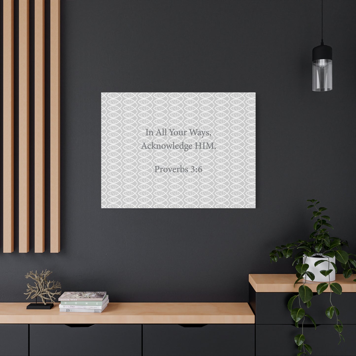 Grey and White Jesus Fish "Acknowledge Him" - Wall Art Canvas