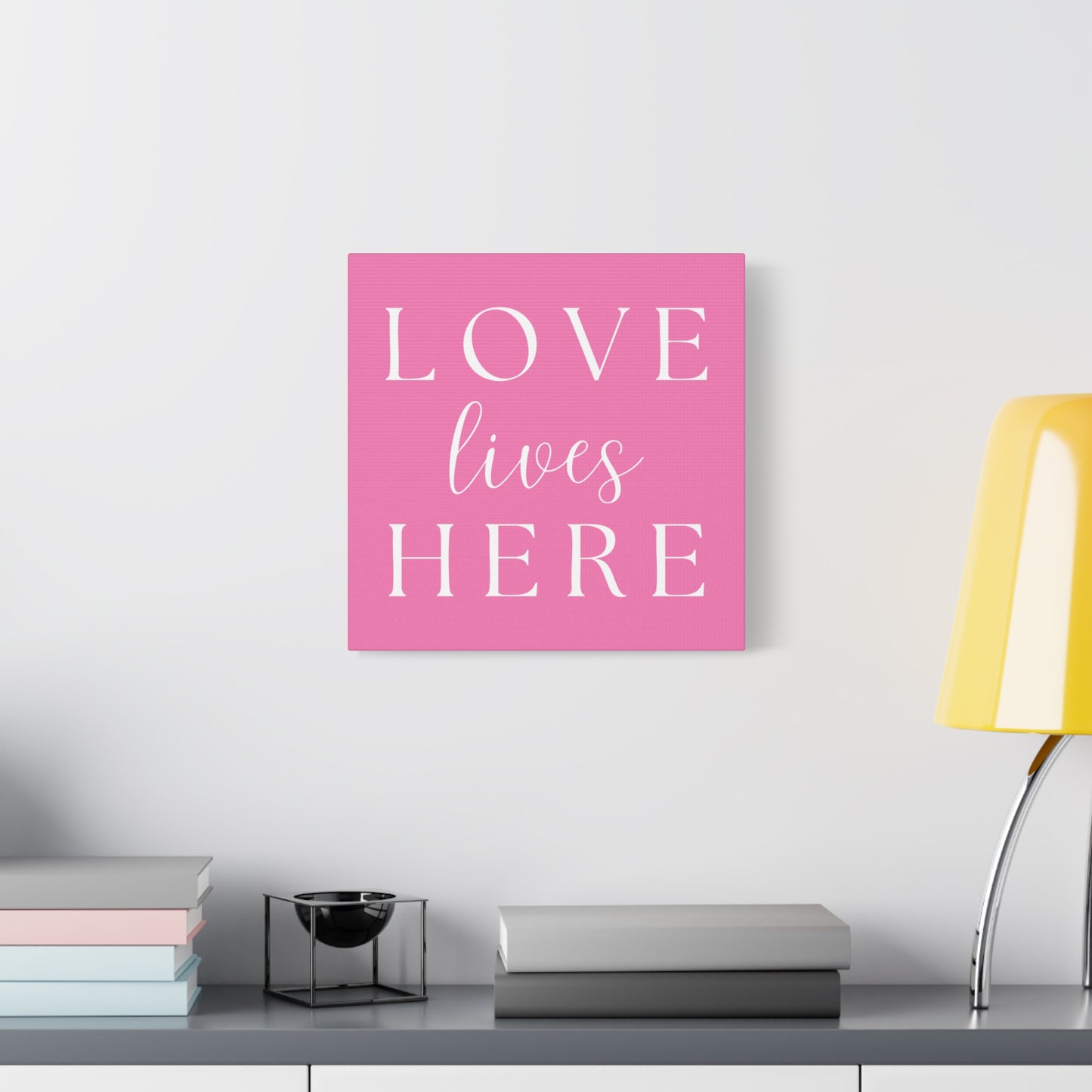 Pink and White Wall Art Canvas - Love Lives Here