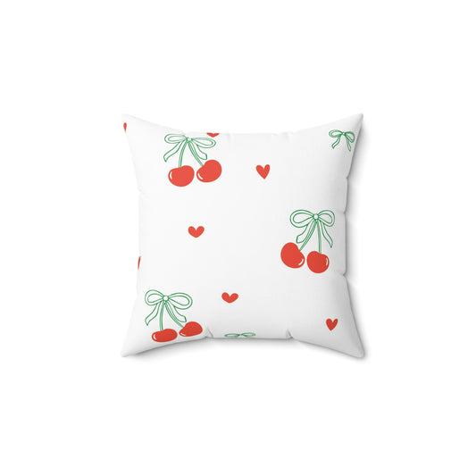 Decorative Throw Pillow - Bows + Cherries Print