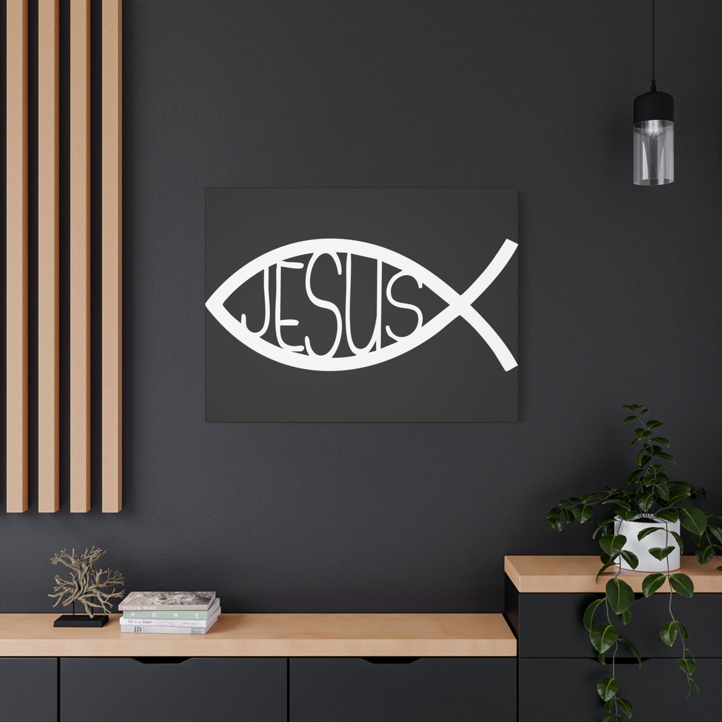 Black and White Jesus Fish - Wall Art Canvas