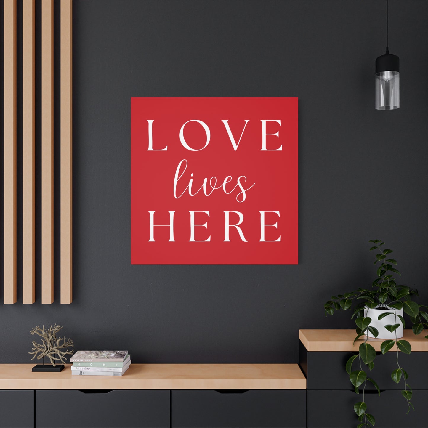 Red and White Wall Art Canvas - Love Lives Here