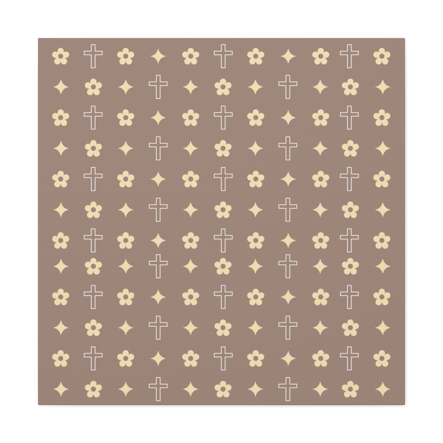 Wall Art Canvas - Mocha Cream Daisy Cross Print