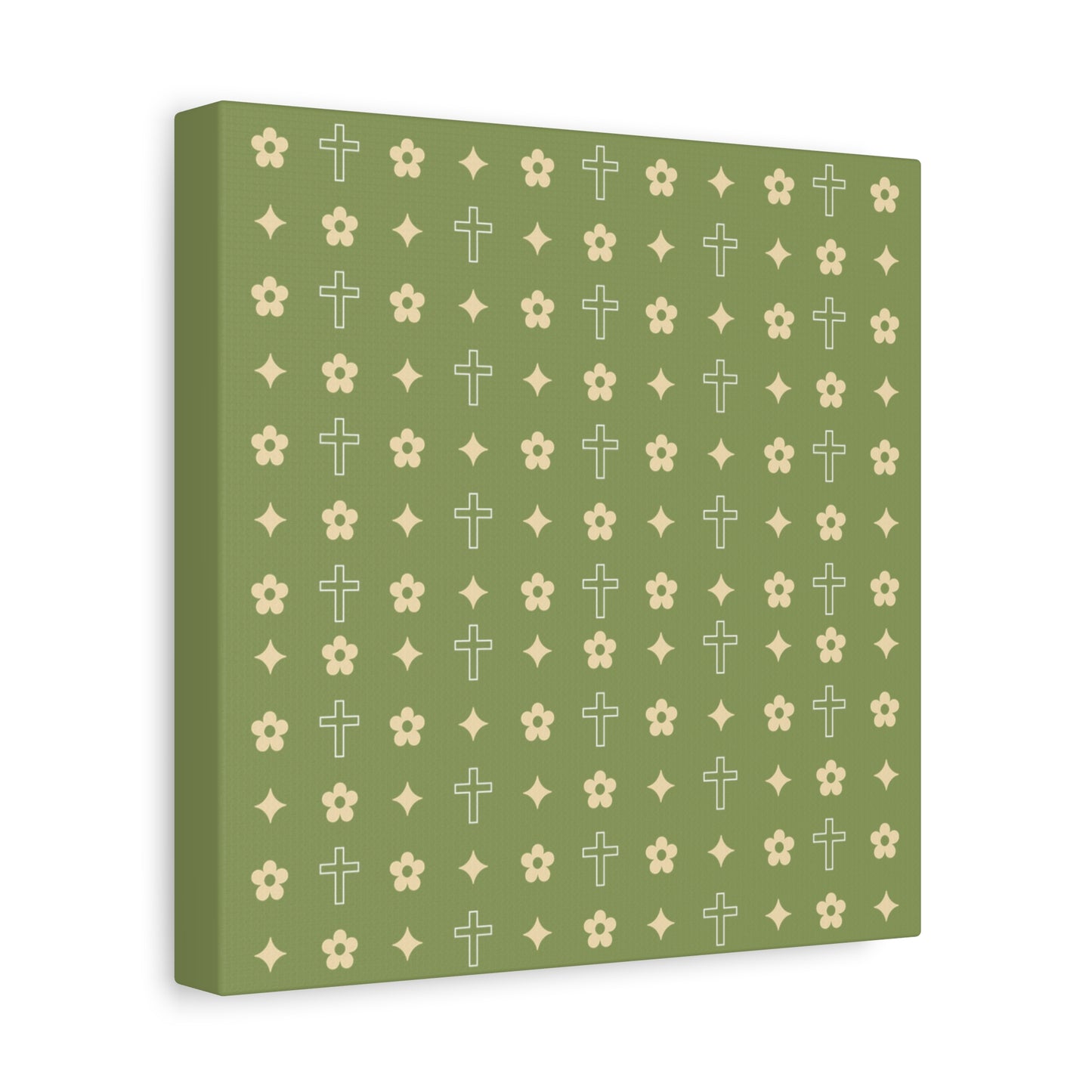 Wall Art Canvas - Army Green Daisy Cross Print