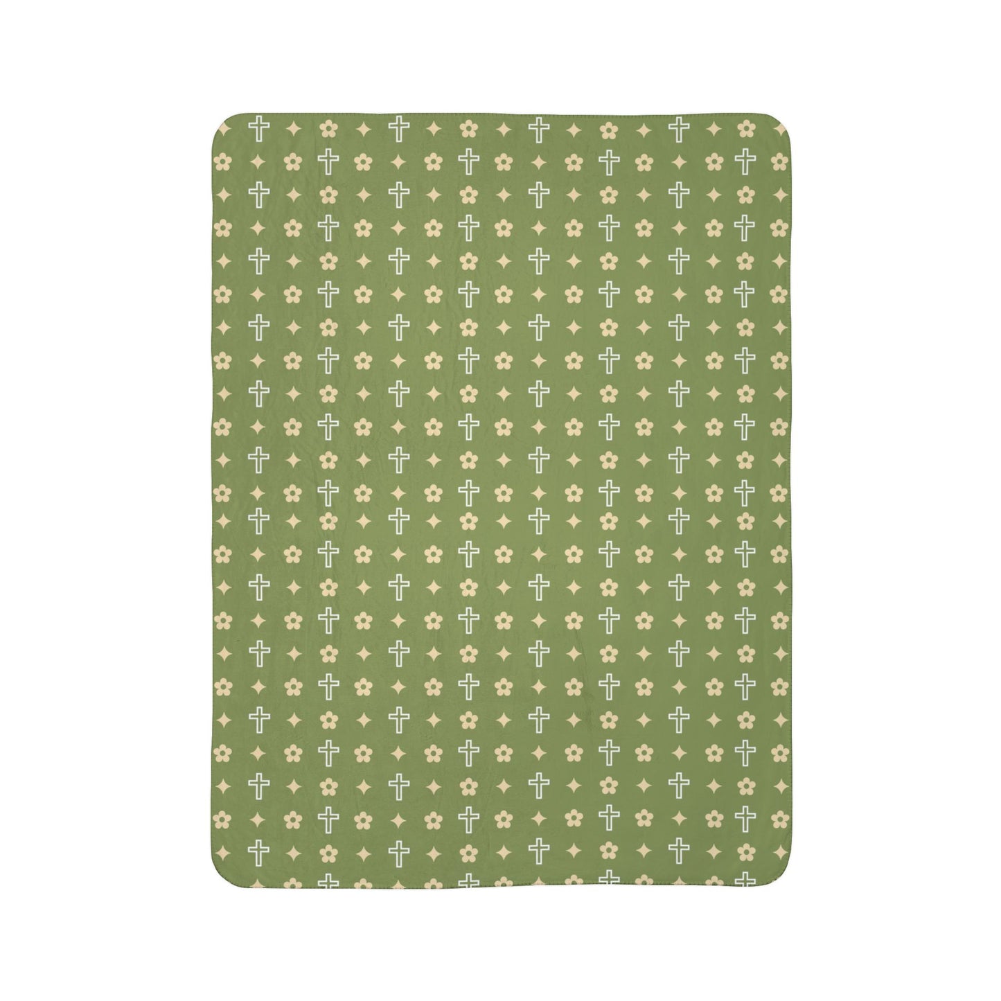 Sherpa Blanket - Cozy Fleece Army Green Daisy Print