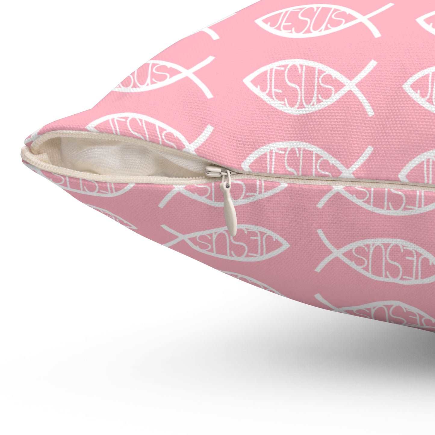 Pink Decorative Throw Pillow - Jesus Fish Matching Design