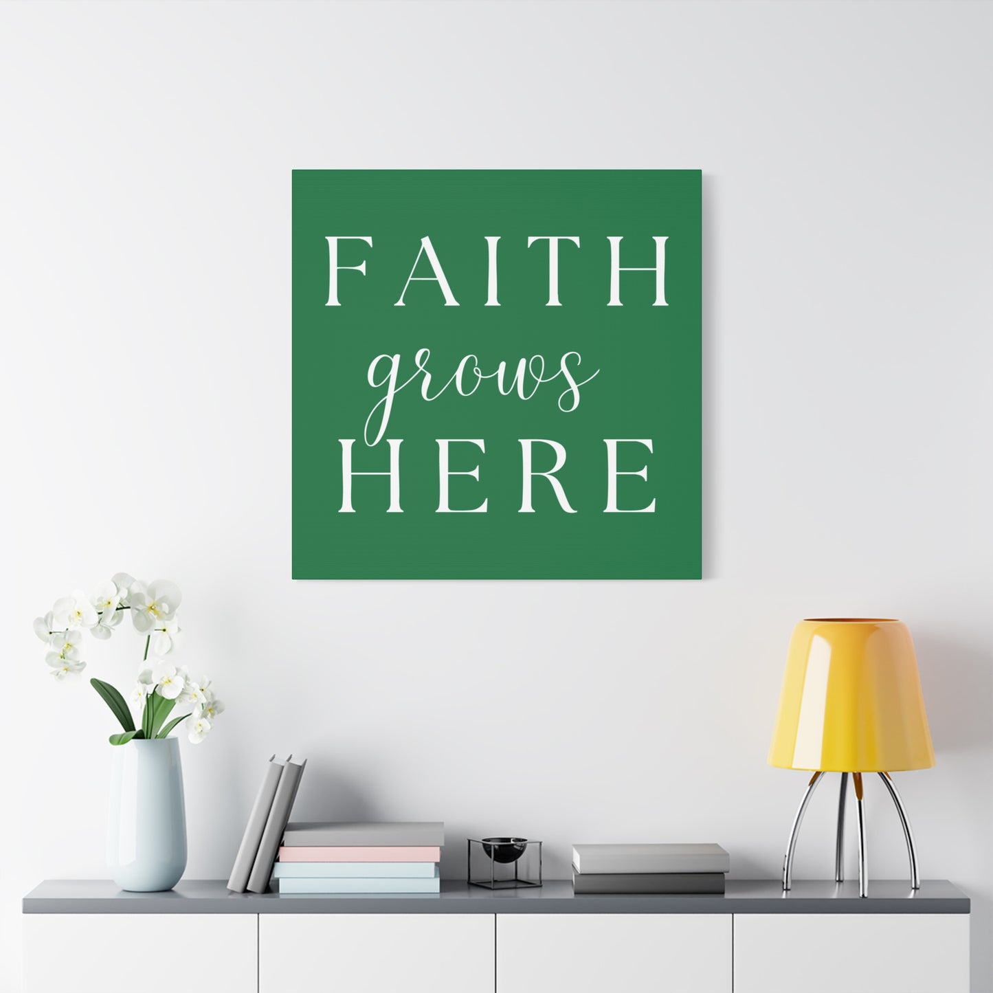 Dark Green and White Wall Art Canvas - Faith Grows Here