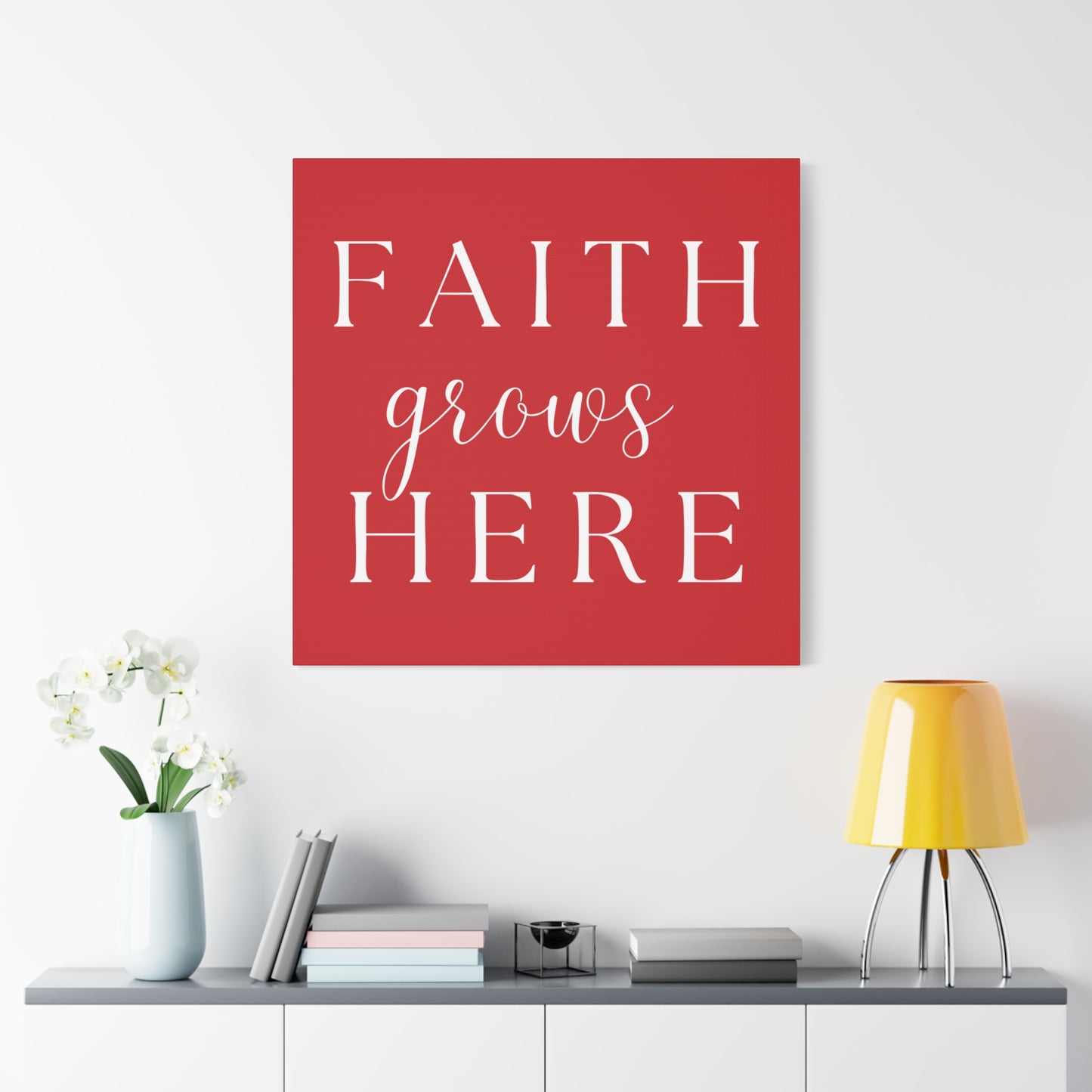 Red and White Wall Art Canvas - Faith Grows Here