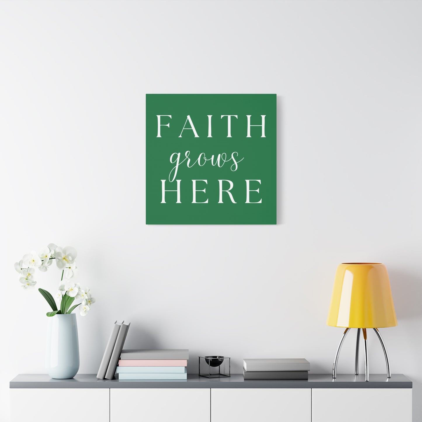 Dark Green and White Wall Art Canvas - Faith Grows Here