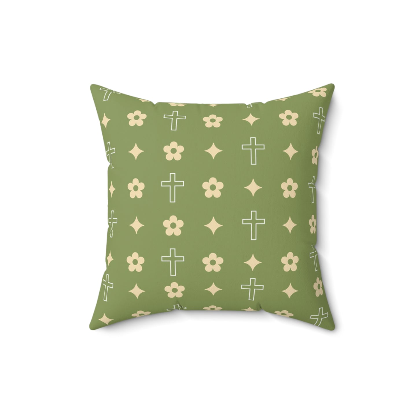 Decorative Throw Pillow - Army Green Daisy Cross Print