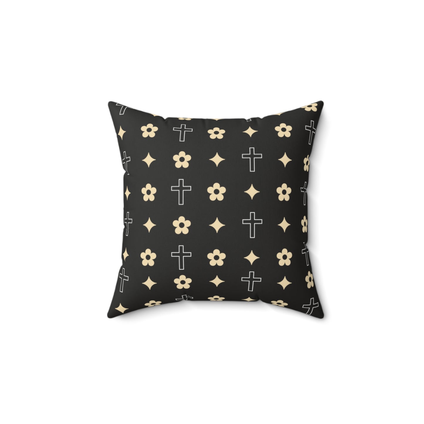 Decorative Throw Pillow - Black and White Daisy Cross Print