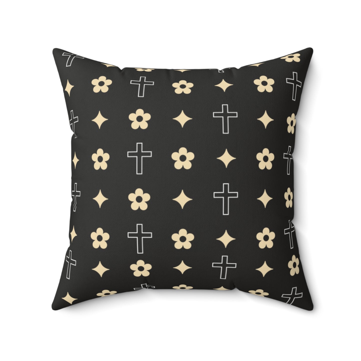 Decorative Throw Pillow - Black and White Daisy Cross Print