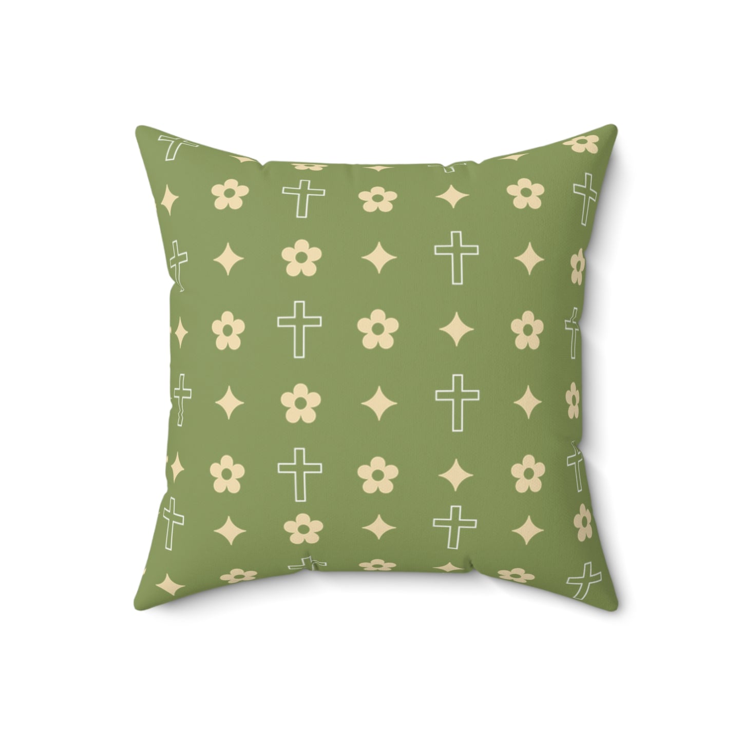 Decorative Throw Pillow - Army Green Daisy Cross Print