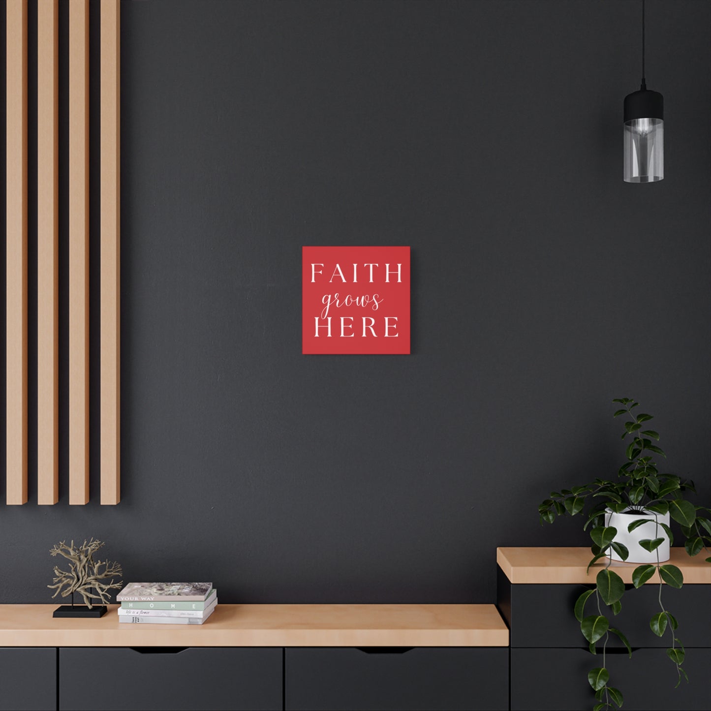 Red and White Wall Art Canvas - Faith Grows Here