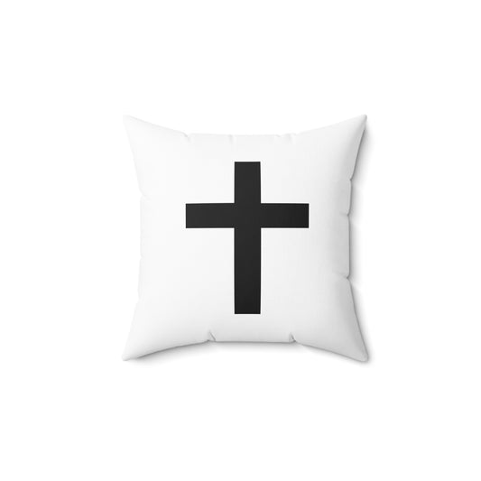White Square Pillow - Minimalist Cross Decorative Throw Pillow