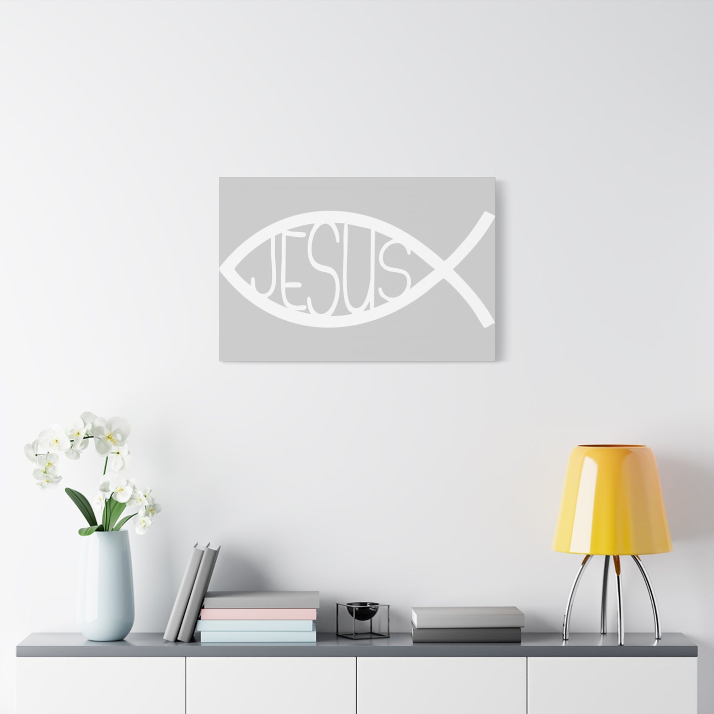 Grey and WhiteJesus Fish - Wall Art Canvas