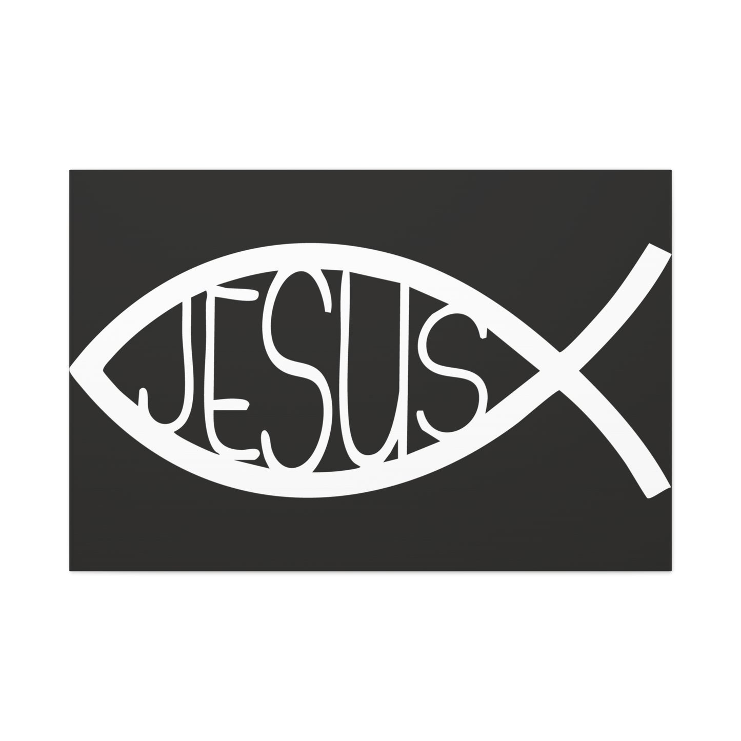 Black and White Jesus Fish - Wall Art Canvas