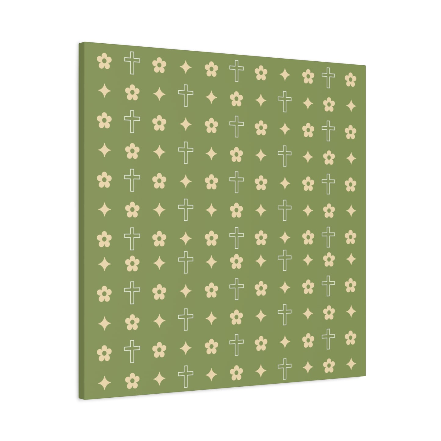 Wall Art Canvas - Army Green Daisy Cross Print