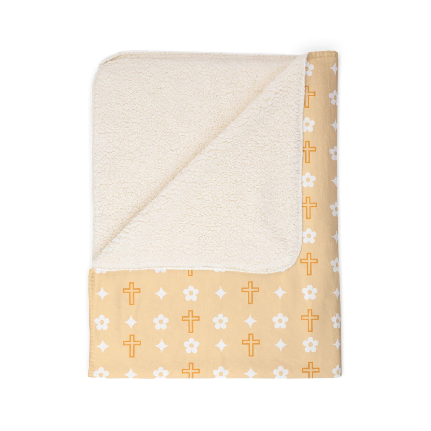 Sherpa Blanket - Creamsicle Daisy Cross Print - Cozy Home Decor
