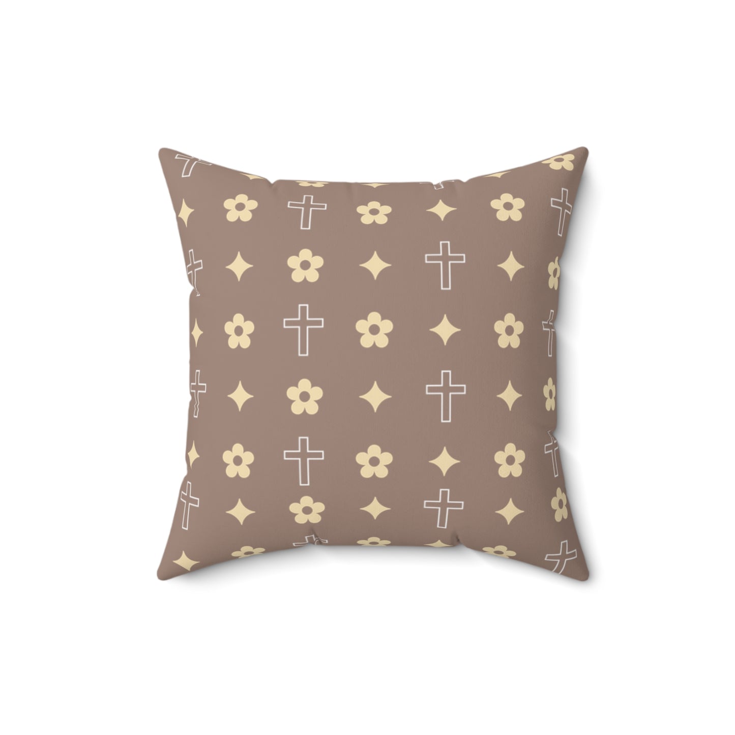 Decorative Throw Pillow - Mocha Cream Daisy Cross Print